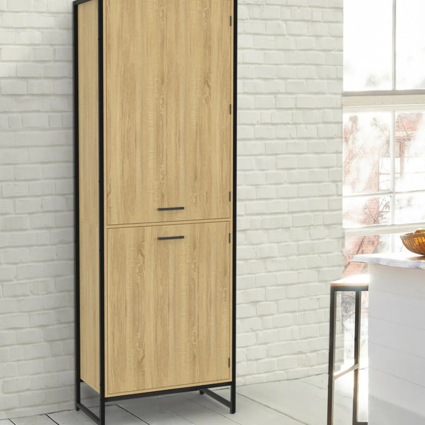 IDMarket Colonne cuisine industrielle 2 portes* Collection Industrielle|Buffets De Cuisine