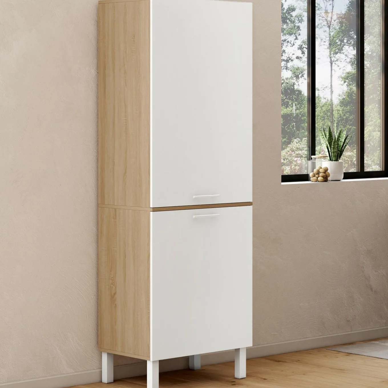 IDMarket Colonne de cuisine hêtre et blanc* Collection Contemporaine|Buffets De Cuisine