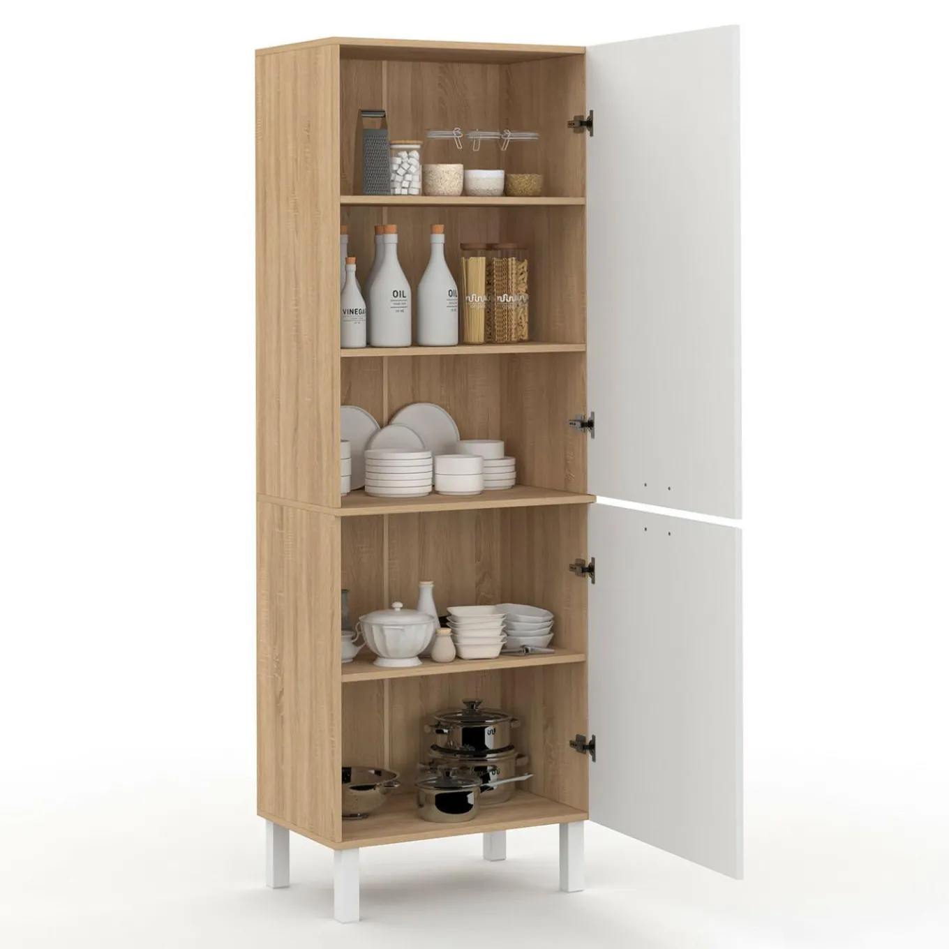 IDMarket Colonne de cuisine hêtre et blanc* Collection Contemporaine|Buffets De Cuisine
