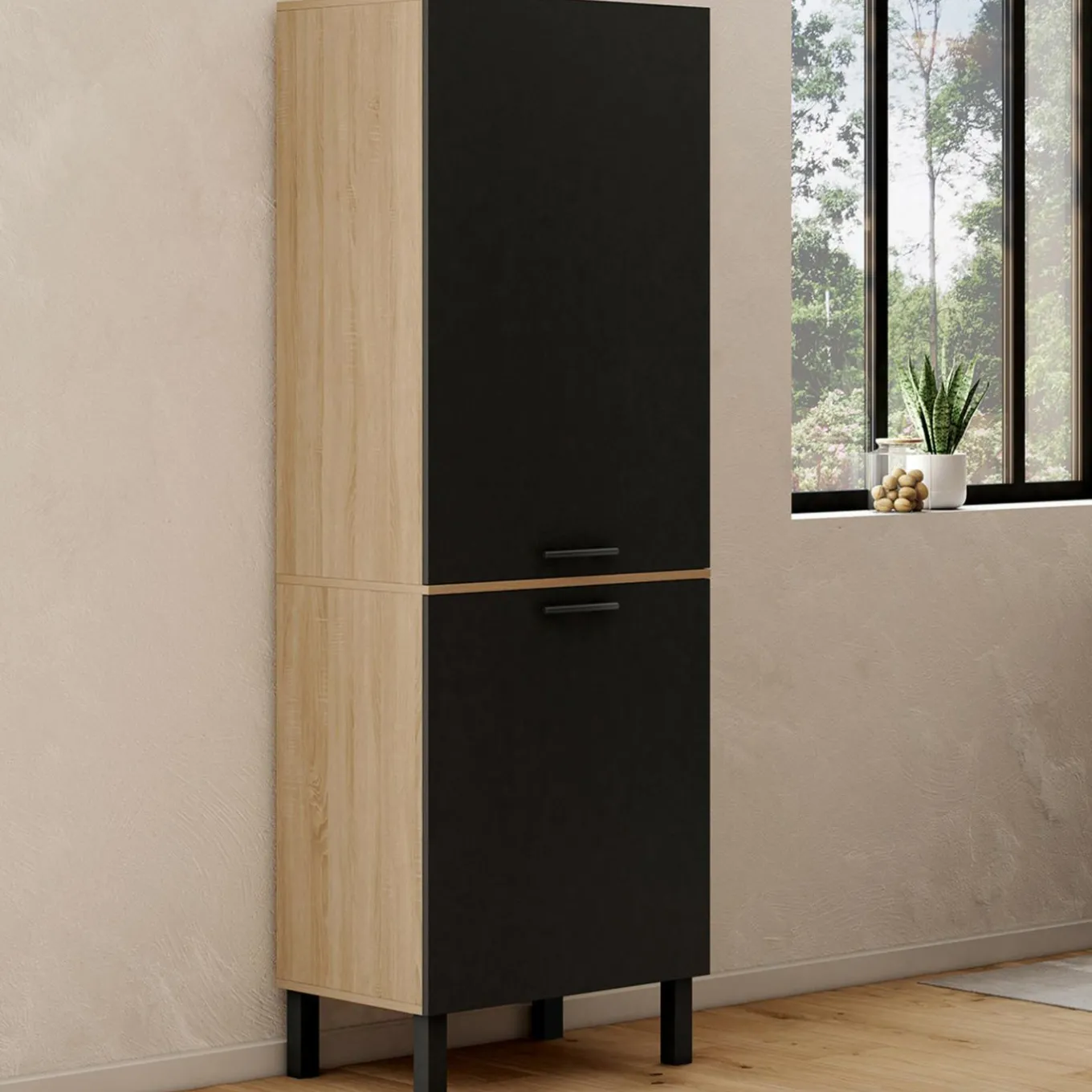 IDMarket Colonne de cuisine hêtre et noir* Collection Contemporaine|Buffets De Cuisine