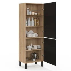 IDMarket Colonne de cuisine hêtre et noir* Collection Contemporaine|Buffets De Cuisine