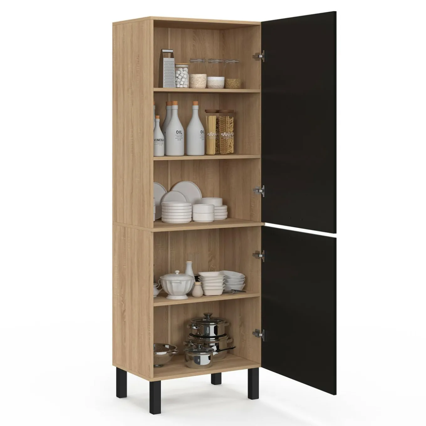 IDMarket Colonne de cuisine hêtre et noir* Collection Contemporaine|Buffets De Cuisine