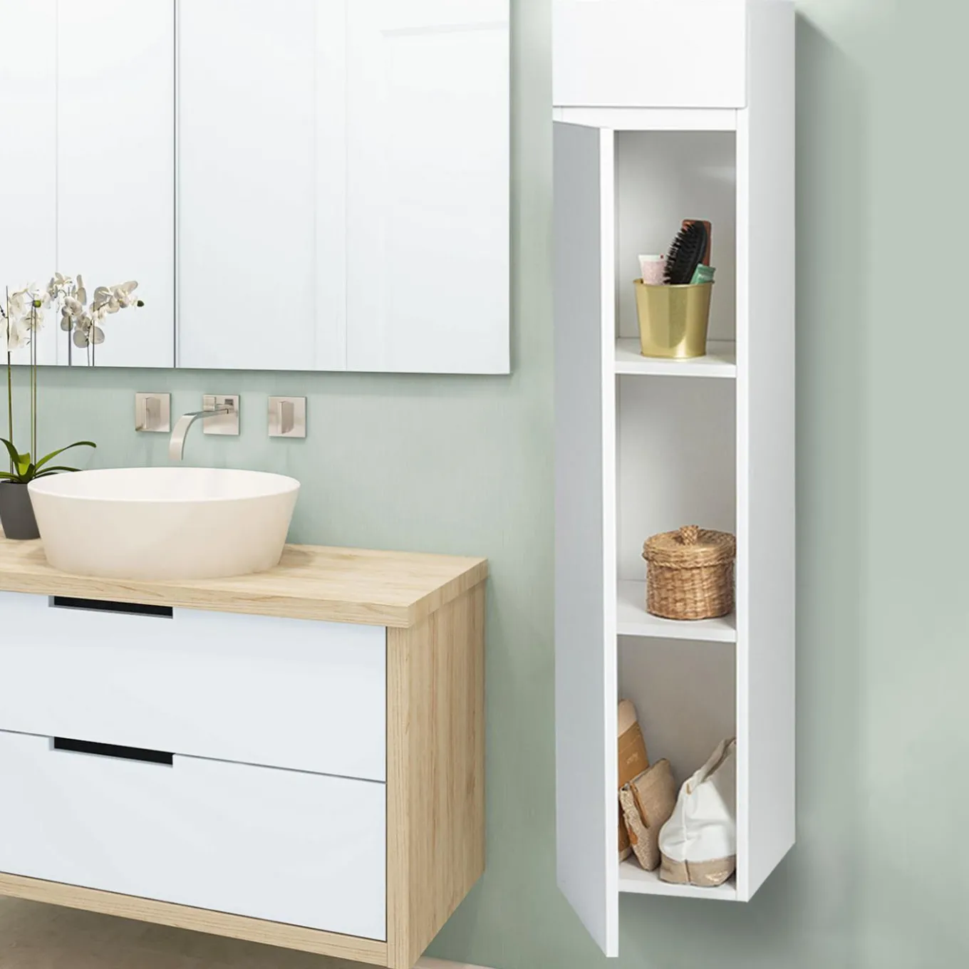 IDMarket Colonne de rangement suspendue blanche* Meubles Blancs|Collection Design