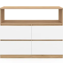 IDMarket Commode 100 cm 4 tiroirs avec niche façon hêtre et blanc* Collection Design|Collection Agencement Magasin