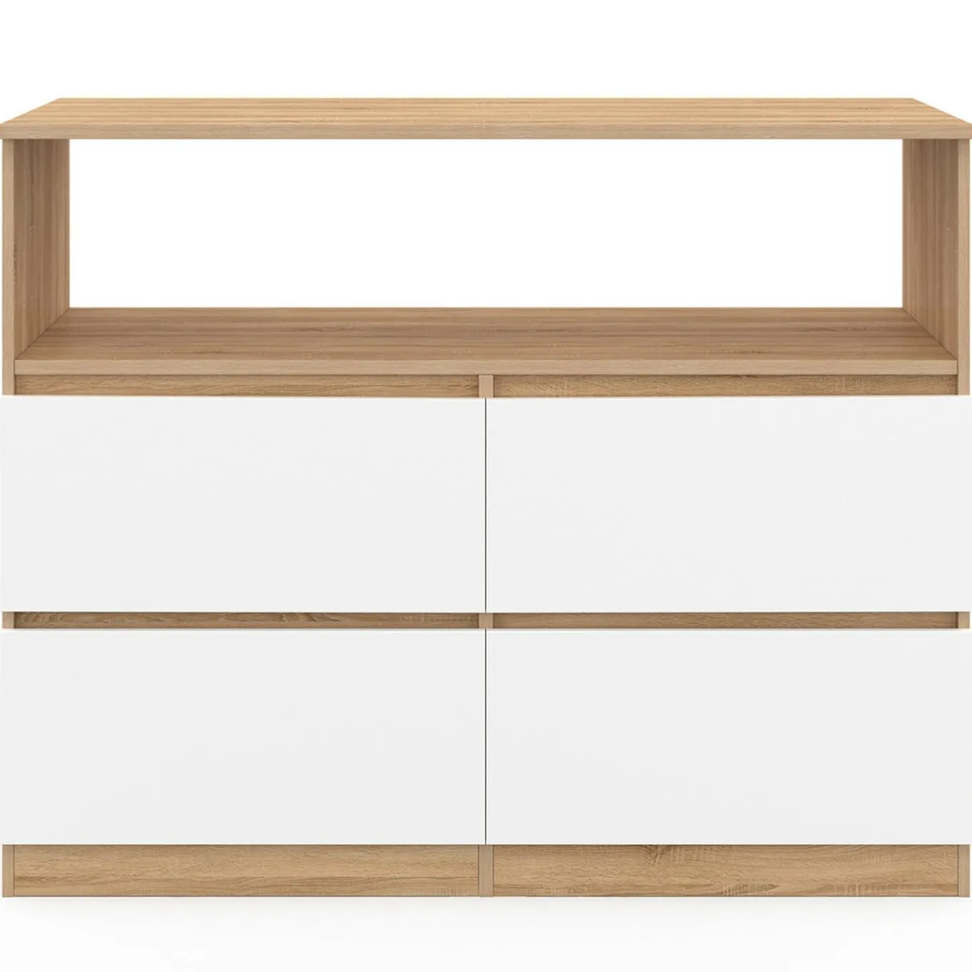 IDMarket Commode 100 cm 4 tiroirs avec niche façon hêtre et blanc* Collection Design|Collection Agencement Magasin