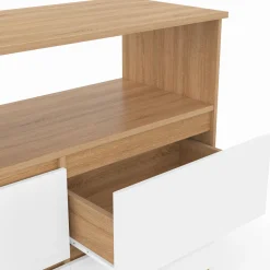 IDMarket Commode 100 cm 4 tiroirs avec niche façon hêtre et blanc* Collection Design|Collection Agencement Magasin