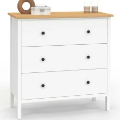 IDMarket Commode 80 cm 3 tiroirs bois blanc plateau bois* Commodes|Chambre Complète Adulte