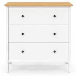 IDMarket Commode 80 cm 3 tiroirs bois blanc plateau bois* Commodes|Chambre Complète Adulte