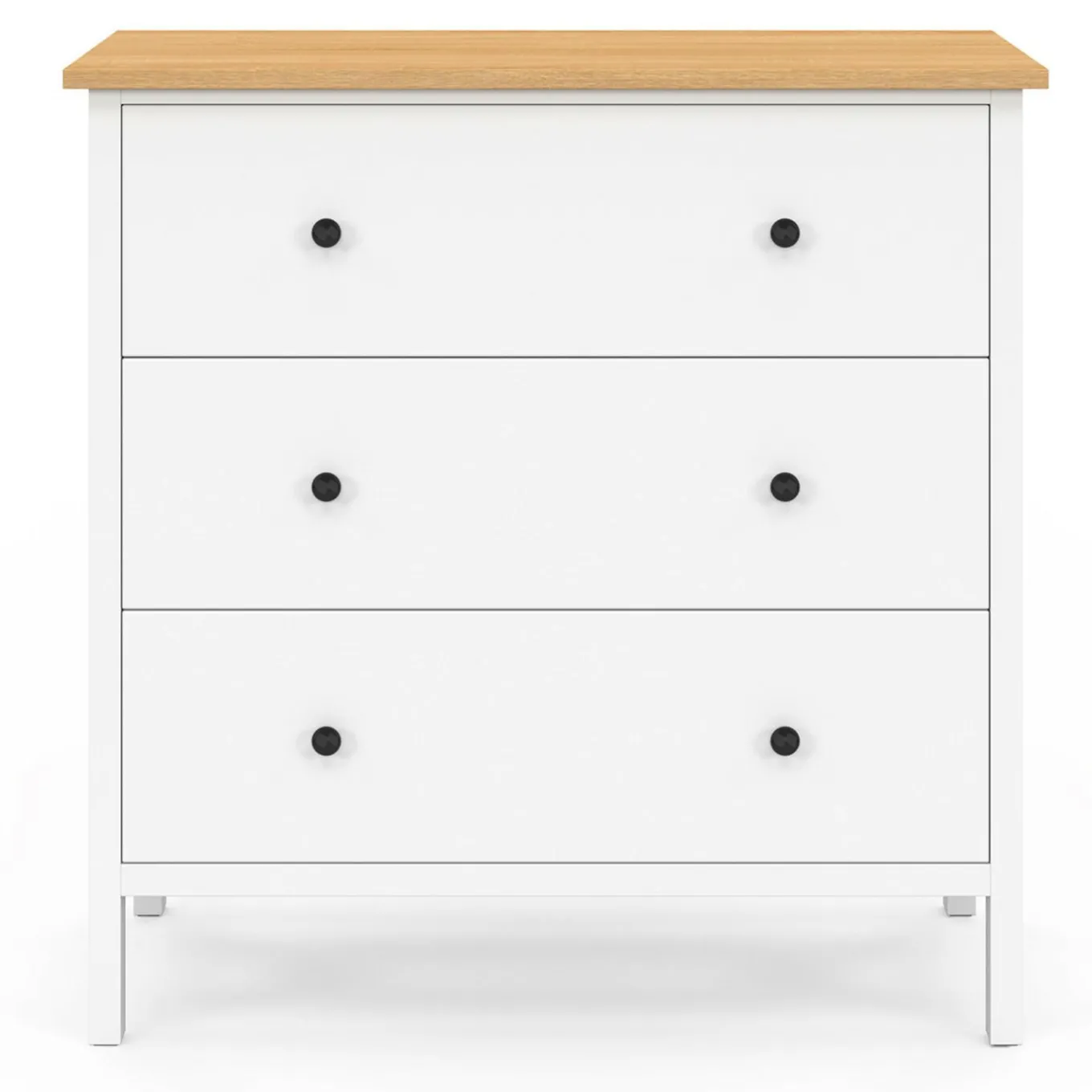 IDMarket Commode 80 cm 3 tiroirs bois blanc plateau bois* Commodes|Chambre Complète Adulte