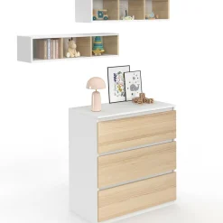 IDMarket Commode à langer évolutive façon hêtre et blanc 3 tiroirs et 2 étagères*Enfant Collection Design|Meubles Enfant