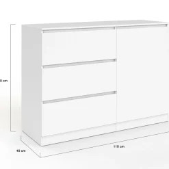 IDMarket Commode 3 tiroirs + 1 porte 110 cm bois blanc* Meubles Blancs|Collection Contemporaine