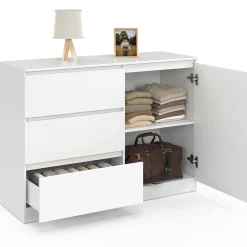 IDMarket Commode 3 tiroirs + 1 porte 110 cm bois blanc* Meubles Blancs|Collection Contemporaine