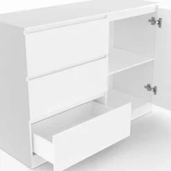 IDMarket Commode 3 tiroirs + 1 porte 110 cm bois blanc* Meubles Blancs|Collection Contemporaine