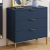 IDMarket Commode 3 tiroirs 80 cm bleu nuit et finitions dorées* Meubles Tiroirs|Meubles Bas