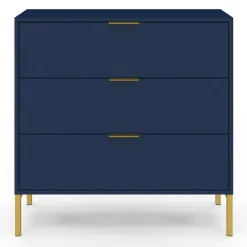 IDMarket Commode 3 tiroirs 80 cm bleu nuit et finitions dorées* Meubles Tiroirs|Meubles Bas