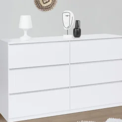 IDMarket Commode 6 tiroirs 140 cm bois blanc* Meubles Tiroirs|Meubles Bas