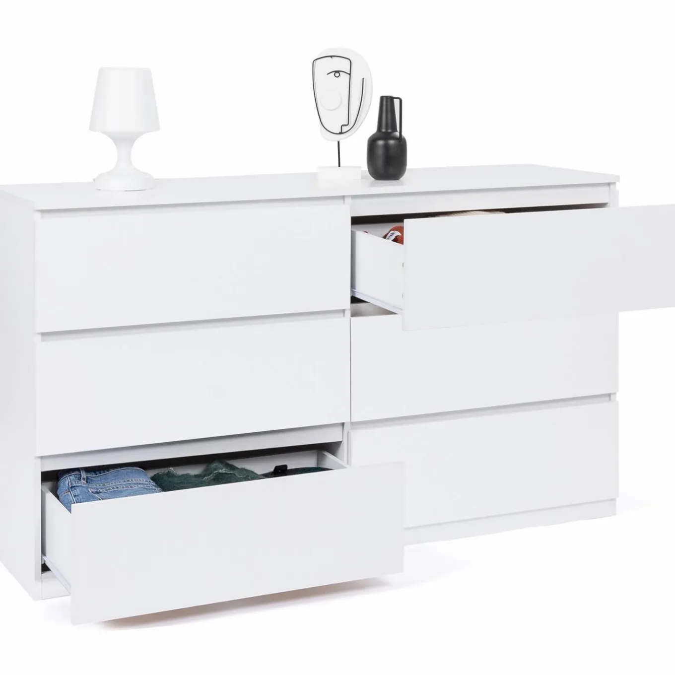 IDMarket Commode 6 tiroirs 140 cm bois blanc* Meubles Tiroirs|Meubles Bas