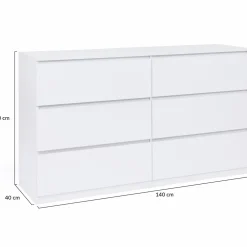 IDMarket Commode 6 tiroirs 140 cm bois blanc* Meubles Tiroirs|Meubles Bas