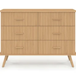 IDMarket Commode 6 tiroirs 110 cm lattes tasseau bois coloris chêne* Meubles En Bois|Collection Design