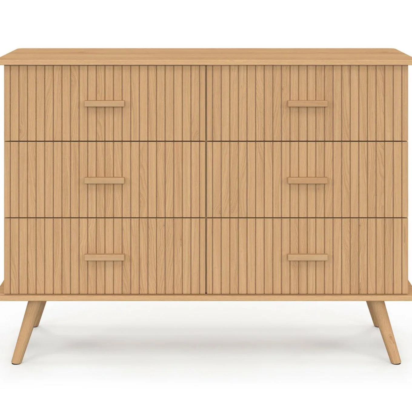 IDMarket Commode 6 tiroirs 110 cm lattes tasseau bois coloris chêne* Meubles En Bois|Collection Design