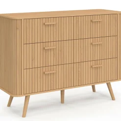 IDMarket Commode 6 tiroirs 110 cm lattes tasseau bois coloris chêne* Commodes|Chambre Complète Adulte