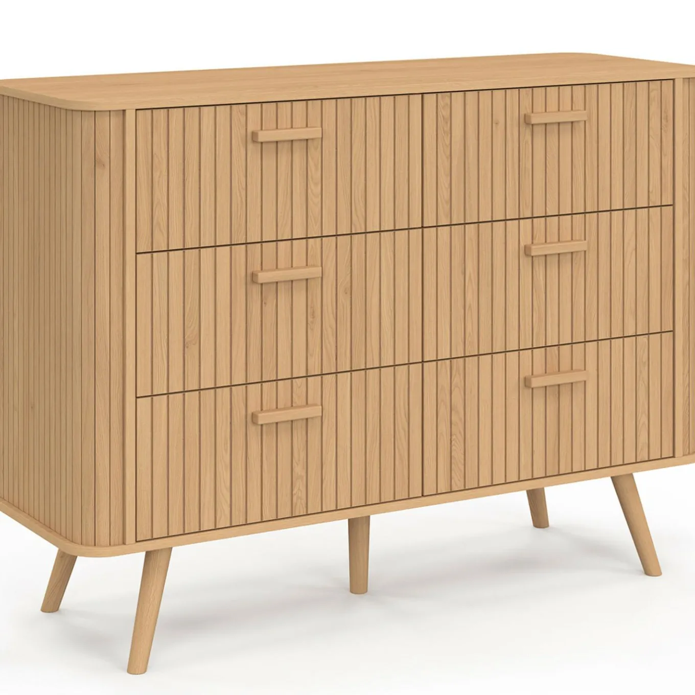 IDMarket Commode 6 tiroirs 110 cm lattes tasseau bois coloris chêne* Commodes|Chambre Complète Adulte