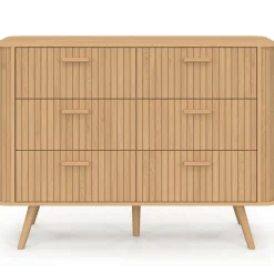 IDMarket Commode 6 tiroirs 110 cm lattes tasseau bois coloris chêne* Commodes|Chambre Complète Adulte