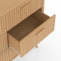 IDMarket Commode 6 tiroirs 110 cm lattes tasseau bois coloris chêne* Commodes|Chambre Complète Adulte