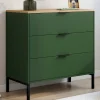 IDMarket Commode 3 tiroirs 80 cm vert kaki et plateau bois* Commodes|Chambre Complète Adulte