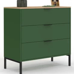 IDMarket Commode 3 tiroirs 80 cm vert kaki et plateau bois* Commodes|Chambre Complète Adulte