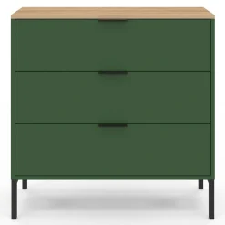 IDMarket Commode 3 tiroirs 80 cm vert kaki et plateau bois* Commodes|Chambre Complète Adulte