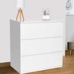 IDMarket Commode 3 tiroirs blanche* Meubles Tiroirs|Meubles Bas