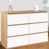 IDMarket Commode 6 tiroirs blanche et bois façon hêtre* Meubles Tiroirs|Collection Design