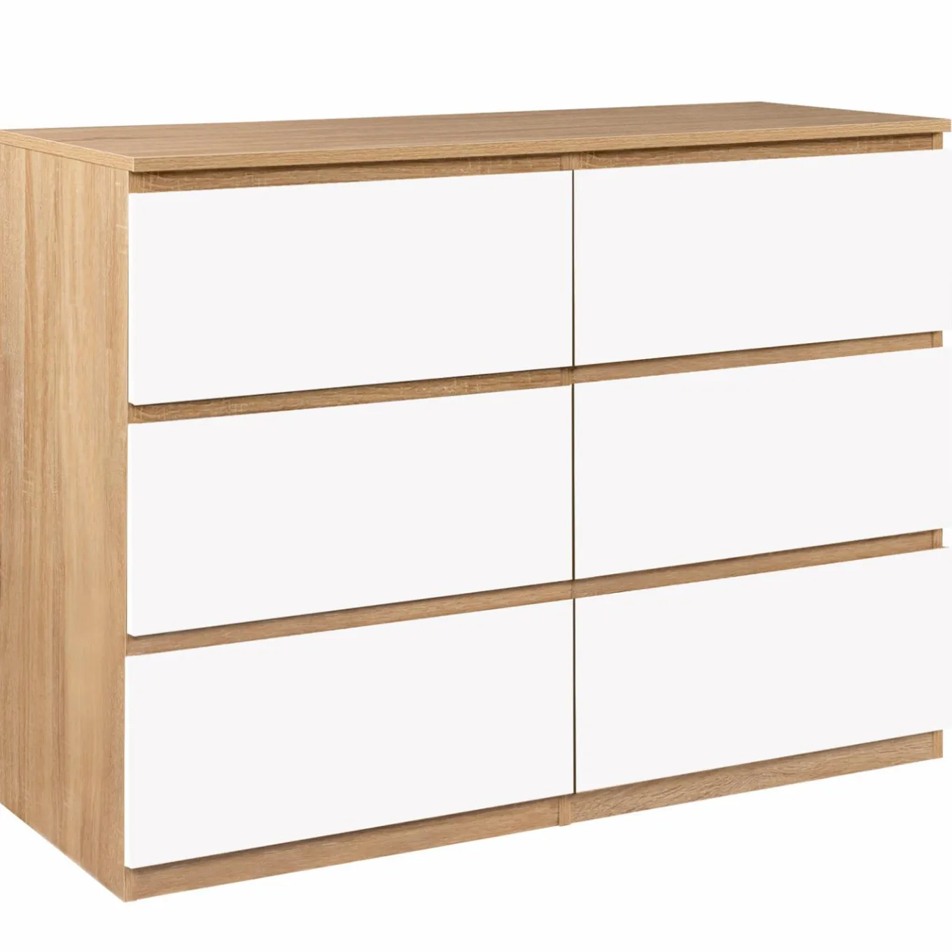 IDMarket Commode 6 tiroirs blanche et bois façon hêtre* Meubles Tiroirs|Collection Design