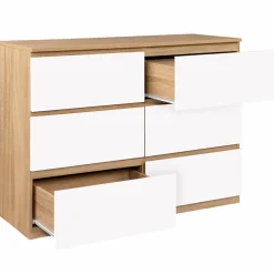 IDMarket Commode 6 tiroirs blanche et bois façon hêtre* Meubles Tiroirs|Collection Design