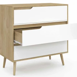 IDMarket Commode 3 tiroirs blanche et bois style scandinave* Meubles Tiroirs|Meubles Bas