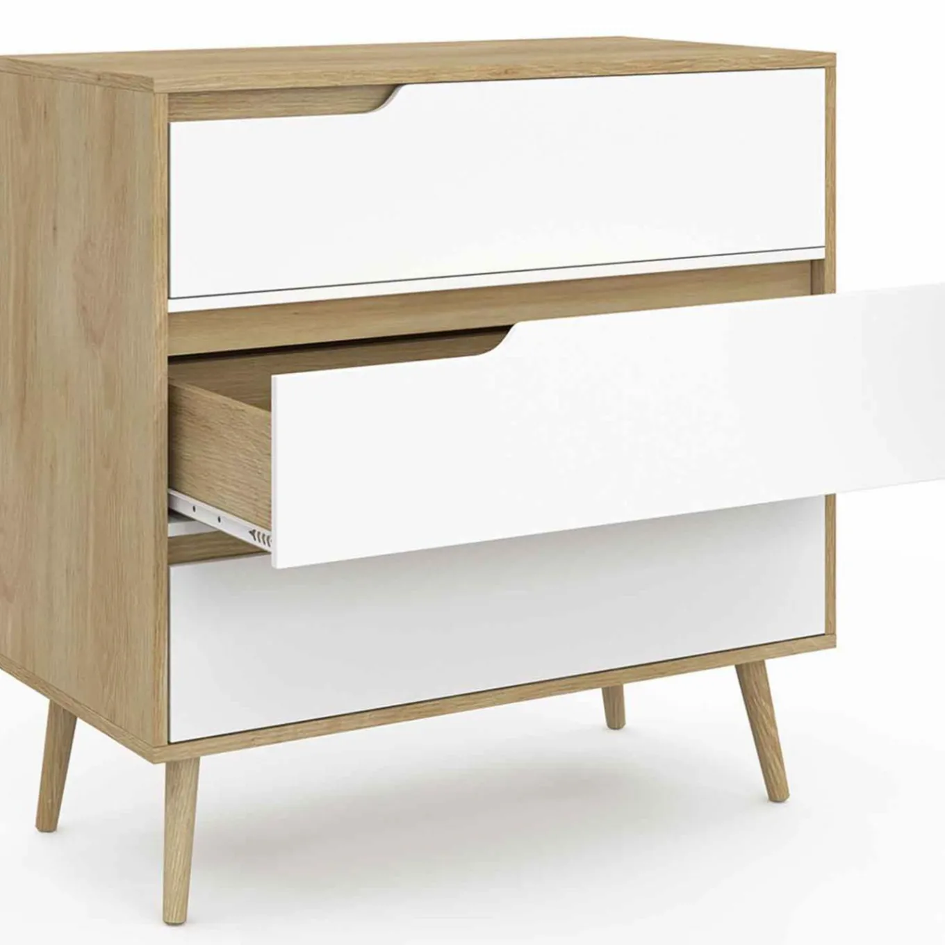 IDMarket Commode 3 tiroirs blanche et bois style scandinave* Meubles Tiroirs|Meubles Bas