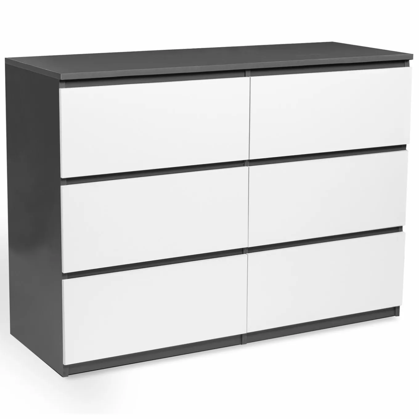 IDMarket Commode 6 tiroirs blanche et grise* Meubles Tiroirs|Meubles Bas