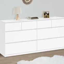 IDMarket Commode 8 tiroirs bois blanc 160 cm* Collection Contemporaine|Commodes