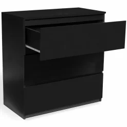 IDMarket Commode 3 tiroirs design bois noir* Meubles Tiroirs|Meubles Noirs