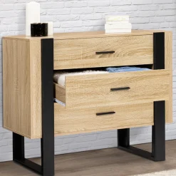 IDMarket Commode 3 tiroirs design bois et pieds noir* Meubles Tiroirs|Collection Design