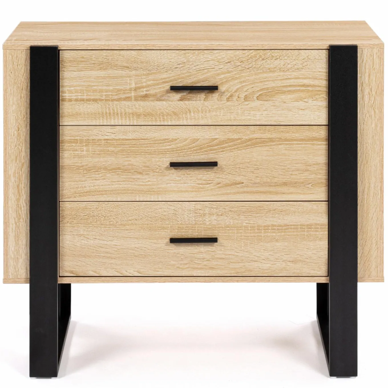 IDMarket Commode 3 tiroirs design bois et pieds noir* Meubles Tiroirs|Collection Design