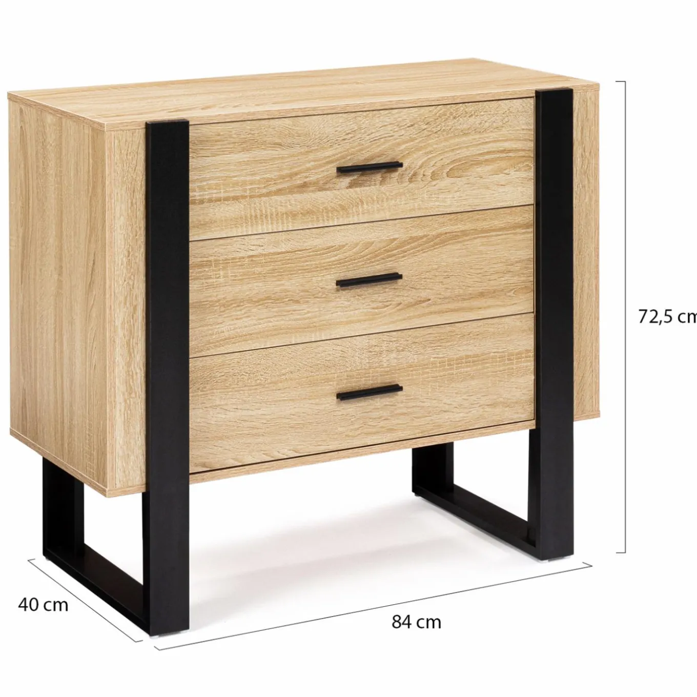 IDMarket Commode 3 tiroirs design bois et pieds noir* Meubles Tiroirs|Collection Design