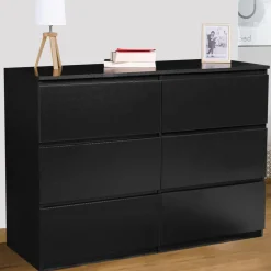 IDMarket Commode 6 tiroirs design bois noir* Meubles Tiroirs|Meubles Bas