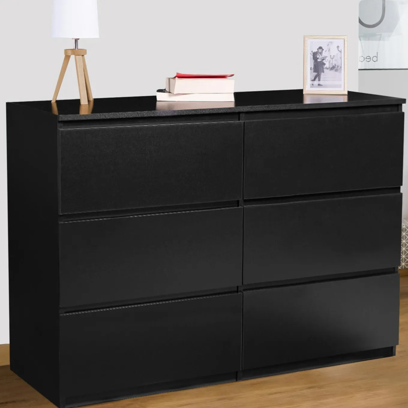 IDMarket Commode 6 tiroirs design bois noir* Meubles Tiroirs|Meubles Bas