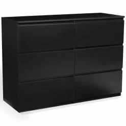 IDMarket Commode 6 tiroirs design bois noir* Meubles Tiroirs|Meubles Bas