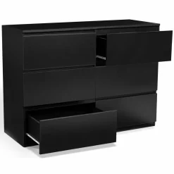IDMarket Commode 6 tiroirs design bois noir* Meubles Tiroirs|Meubles Bas