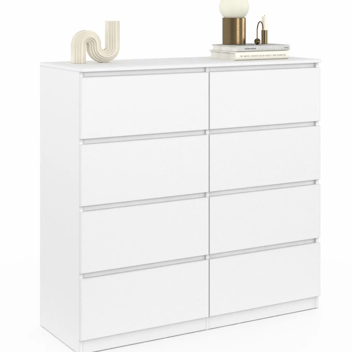 IDMarket Commode 8 tiroirs en bois blanc 110 cm* Meubles Tiroirs|Meubles Blancs