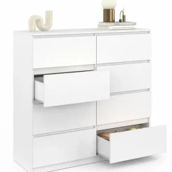 IDMarket Commode 8 tiroirs en bois blanc 110 cm* Meubles Tiroirs|Meubles Blancs