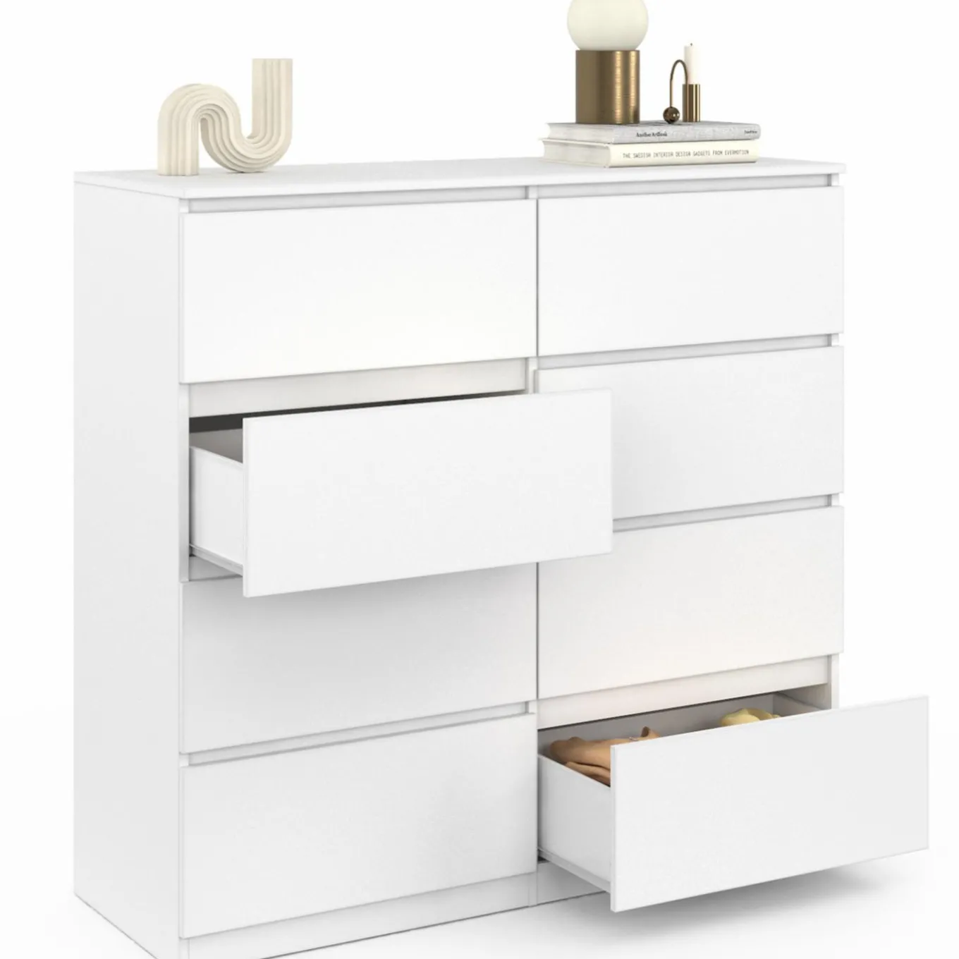 IDMarket Commode 8 tiroirs en bois blanc 110 cm* Meubles Tiroirs|Meubles Blancs